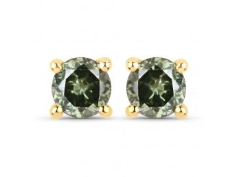 0.30 Carat Genuine Green Diamond 14K Yellow Gold Earrings