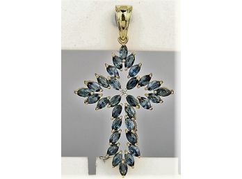 2.56 Carat Genuine Blue Sapphire And White Topaz .925 Sterling Silver Pendant, Includes 18' Chain