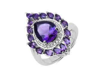 3.26 Carat Genuine Amethyst And White Topaz .925 Sterling Silver Ring