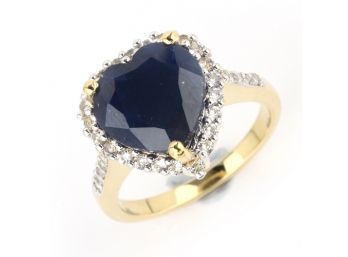 6.86 Carat Genuine Blue Sapphire And White Topaz .925 Sterling Silver Ring