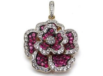 4.23 Carat Genuine Ruby And White Topaz .925 Sterling Silver Pendant