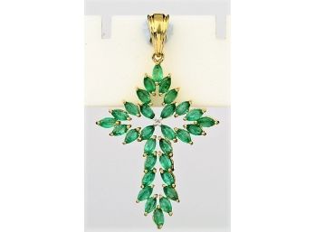 1.96 Carat Genuine Zambian Emerald And White Topaz .925 Sterling Silver Pendant, Includes 18' Chain