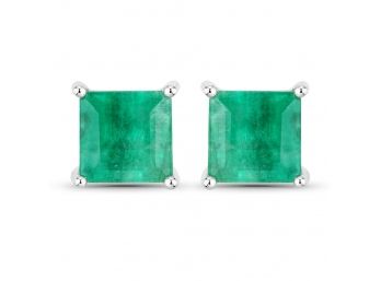 0.90 Carat Genuine Zambian Emerald 14K White Gold Earrings