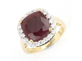 7.70 Carat Genuine Ruby And White Zircon .925 Sterling Silver Ring