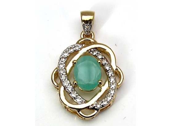 2.15 Carat Genuine Emerald And White Topaz .925 Sterling Silver Pendant, Includes 18' Chain