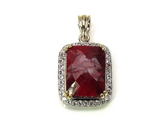 13.38 Carat Dyed Ruby And White Topaz .925 Sterling Silver Pendant, Includes 18' Chain