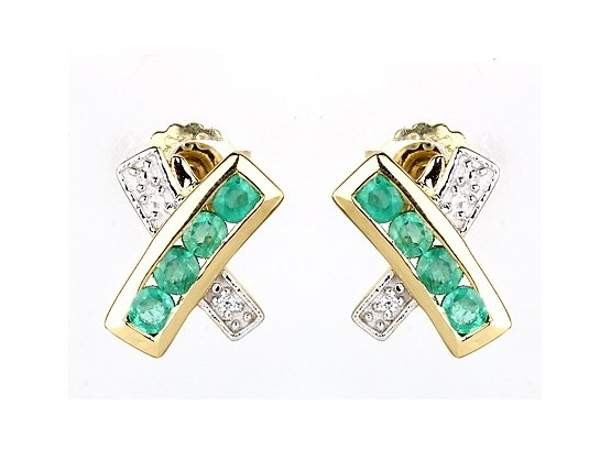 0.58 Carat Genuine Zambian Emerald And White Zircon .925 Sterling Silver Earrings