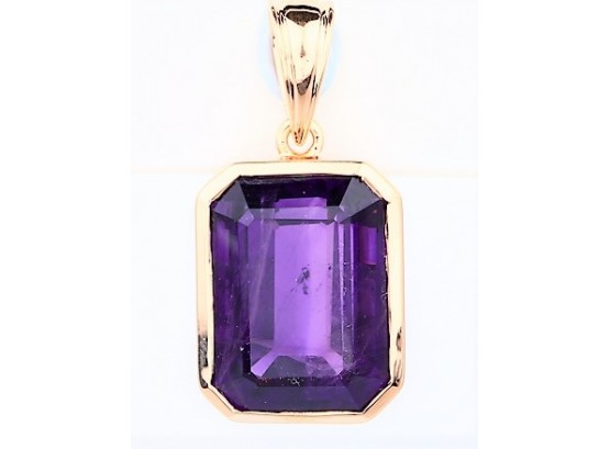 11.40 Carat Genuine Amethyst .925 Sterling Silver Pendant, Includes 18' Chain