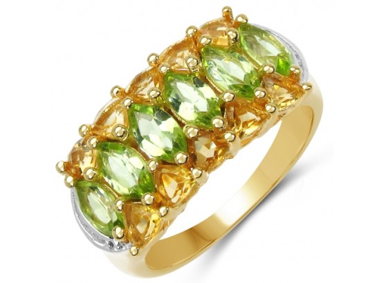 3.00 Carat Genuine Peridot And Citrine .925 Sterling Silver Ring