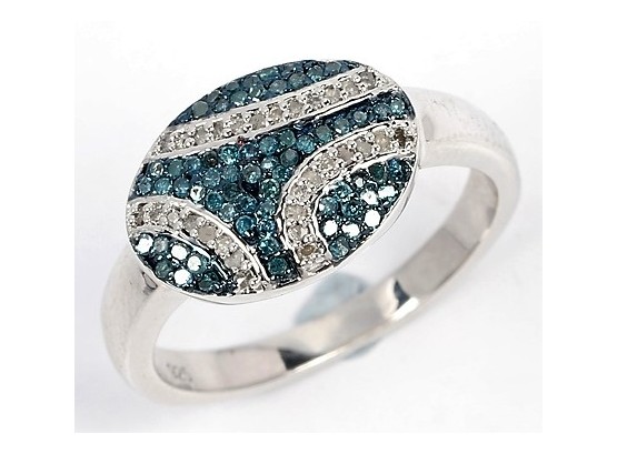 0.50 Carat Genuine Blue Diamond And White Diamond .925 Sterling Silver Ring