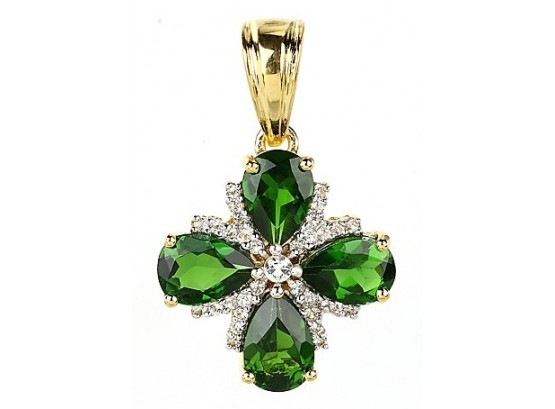 2.70 Carat Genuine Chrome Diopside And White Topaz .925 Sterling Silver Pendant, Includes 18' Chain