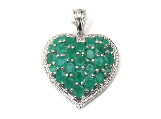 3.20 Carat Genuine Emerald .925 Sterling Silver Pendant, Includes 18' Chain