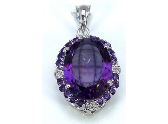 10.92 Carat Genuine Amethyst And White Topaz .925 Sterling Silver Pendant, Includes 18' Chain