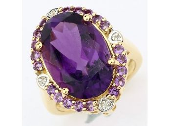 10.92 Carat Genuine Amethyst And White Topaz .925 Sterling Silver Ring