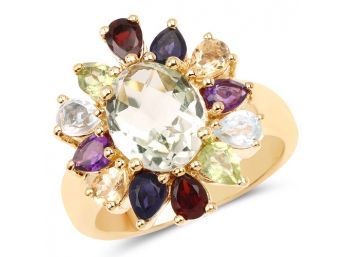 14K Yellow Gold Plated 4.48 Carat Genuine Multi Stone .925 Sterling Silver Ring