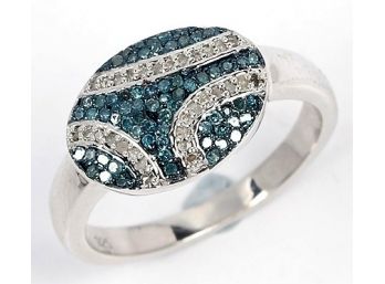 0.50 Carat Genuine Blue Diamond And White Diamond .925 Sterling Silver Ring