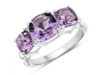 3.29 Carat Genuine Amethyst And White Topaz .925 Sterling Silver Ring