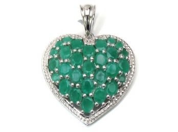 3.20 Carat Genuine Emerald .925 Sterling Silver Pendant, Includes 18' Chain