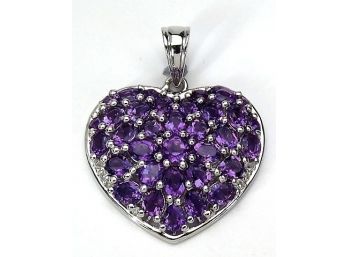 4.87 Carat Genuine Amethyst And White Topaz .925 Sterling Silver Pendant, Includes 18' Chain