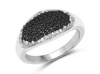 0.46 Carat Genuine Black Diamond And White Diamond .925 Sterling Silver Ring, Size 7.00