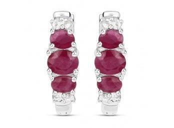 1.66 Carat Genuine Ruby And White Topaz .925 Sterling Silver Earrings