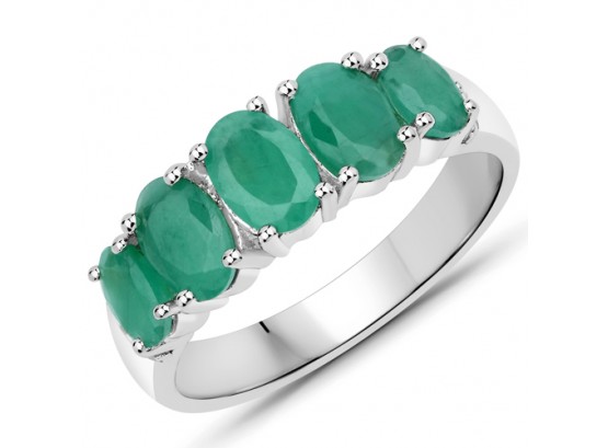 1.76 Carat Genuine Emerald And White Topaz .925 Sterling Silver Ring