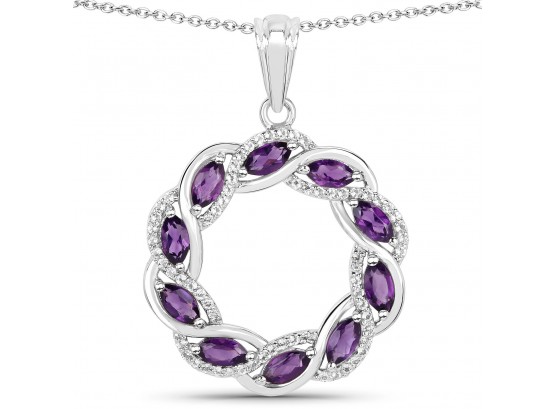 1.83 Carat Genuine Amethyst And White Topaz .925 Sterling Silver Pendant