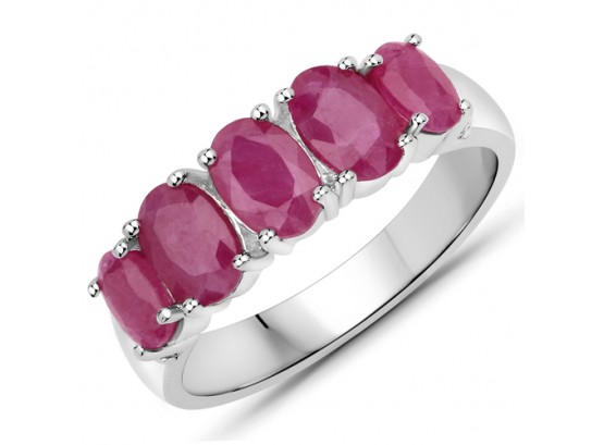 2.14 Carat Genuine Ruby And White Topaz .925 Sterling Silver Ring