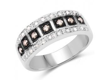 0.27 Carat Genuine Champagne Diamond And White Diamond .925 Sterling Silver Ring