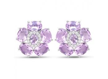 18K White Gold Plated 7.74 Carat Genuine Pink Amethyst And White Topaz .925 Sterling Silver Earrings