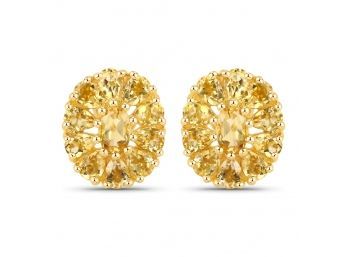 18K Yellow Gold Plated 4.06 Carat Genuine Citrine .925 Sterling Silver Earrings