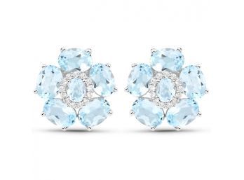 18K White Gold Plated 10.48 Carat Genuine Blue Topaz And White Topaz .925 Sterling Silver Earrings