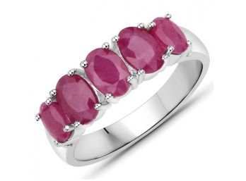 2.14 Carat Genuine Ruby And White Topaz .925 Sterling Silver Ring