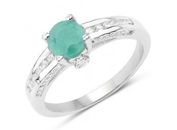 1.22 Carat Genuine Emerald And White Topaz .925 Sterling Silver Ring