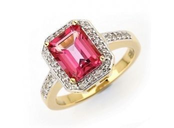 2.97 Carat Genuine Pink Topaz And White Topaz .925 Sterling Silver Ring