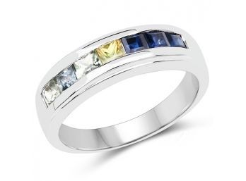 1.26 Carat Genuine Multi Sapphire .925 Sterling Silver Ring