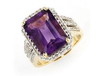 7.72 Carat Genuine Amethyst And White Topaz .925 Sterling Silver Ring