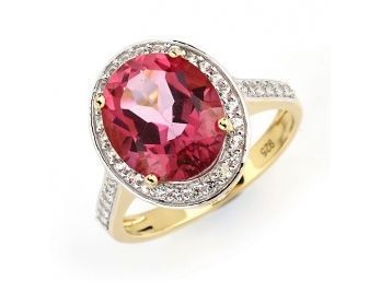 6.26 Carat Genuine Pink Topaz And White Topaz .925 Sterling Silver Ring