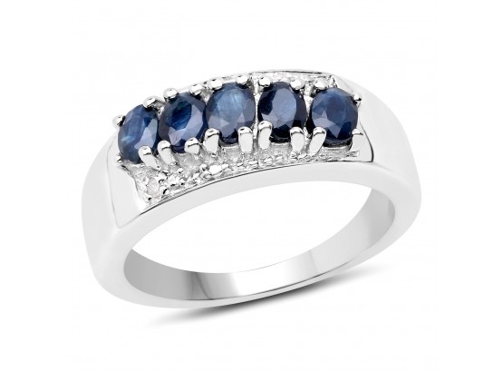 1.02 Carat Genuine Blue Sapphire And White Topaz .925 Sterling Silver Ring
