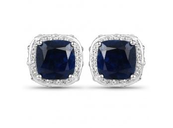 6.52 Carat Sapphire, Blue Sapphire And White Topaz .925 Sterling Silver Earrings