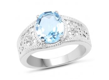 14K White Gold Plated 2.56 Carat Genuine Blue Topaz And White Topaz .925 Sterling Silver Ring