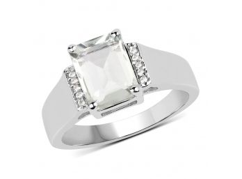 2.25 Carat Genuine Green Amethyst And White Topaz .925 Sterling Silver Ring
