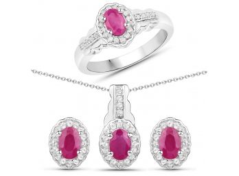 2.46 Carat Genuine Ruby And White Topaz .925 Sterling Silver Jewelry Set
