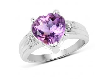 3.03 Carat Genuine  Amethyst And White Topaz .925 Sterling Silver Ring
