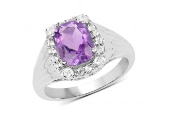 2.13 Carat Genuine  Amethyst And White Topaz .925 Sterling Silver Ring