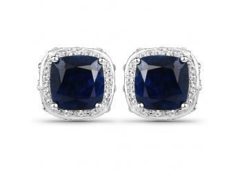 6.52 Carat Sapphire, Blue Sapphire And White Topaz .925 Sterling Silver Earrings