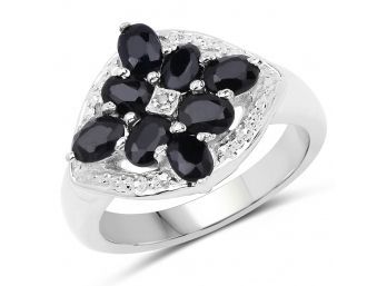 1.76 Carat Genuine Black Sapphire And White Diamond .925 Sterling Silver Ring