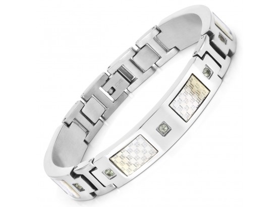 Titanium Men's Bracelet With Silver Plated Inlay, 0.72ctw. Natural Green Sapphire