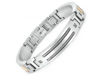 Men's Titanium Bracelet With Gold Plated Inlay, 0.48ctw. Natural Green Sapphire