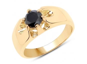 14K Yellow Gold Plated 1.00 Carat Genuine Black Diamond .925 Sterling Silver Ring